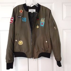 Sebby olive green bomber jacket with patches, Size L